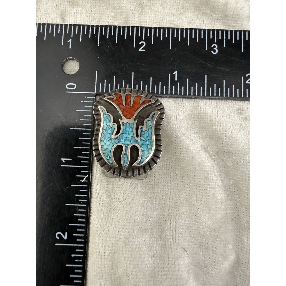 Vintage Bennett Bolo Slide Southwestern Turquoise Bird Silver Tone Signed - Picture 7 of 8